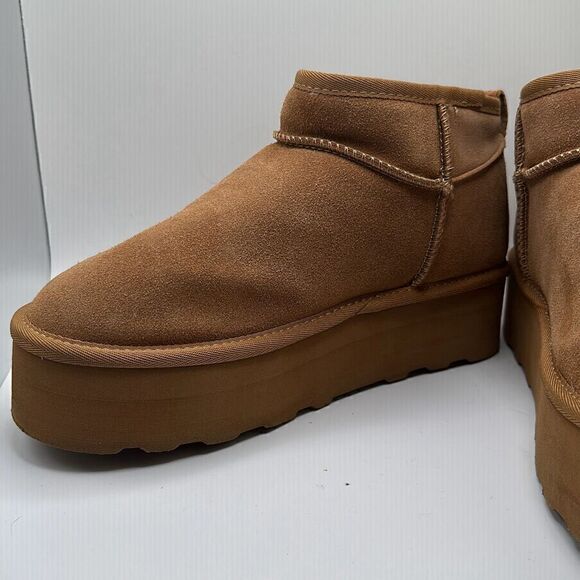 CUSHIONAIRE Women's Genuine Suede pull on platform boot +Memory Foam 9 CHESTNUT - Picture 7 of 7